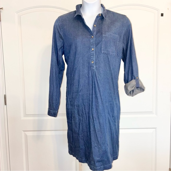 J. Jill Denim Dress Womens XL Tall Blue Chambray Roll Tab Sleeve NWT - Picture 1 of 9